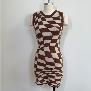 Brown and Cream Geometric Knit Dress